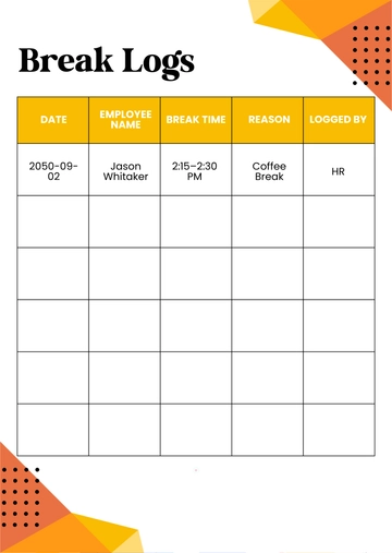Free Break Log Template to Edit Online