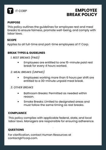Free Blank Break Policy Template to Edit Online