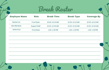 Free Break Roster Template to Edit Online