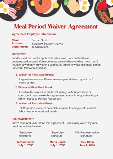 Free Meal Break Waiver Template to Edit Online