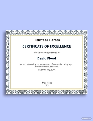 Real Estate Agency Certificate Template