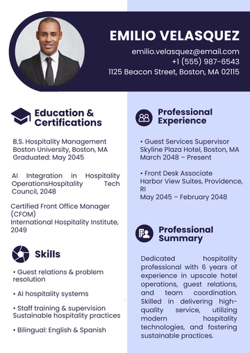 Free Hospitality CV Template to Edit Online