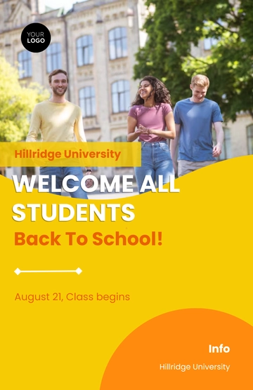 Free Yellow University Back-to-School Poster Template to Edit Online