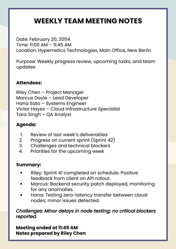 Free Weekly Meeting Template to Edit Online