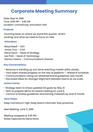 Free Corporate Meeting Template to Edit Online