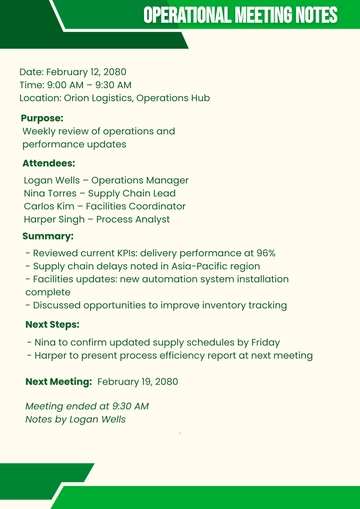 Free Operational Meeting Template to Edit Online