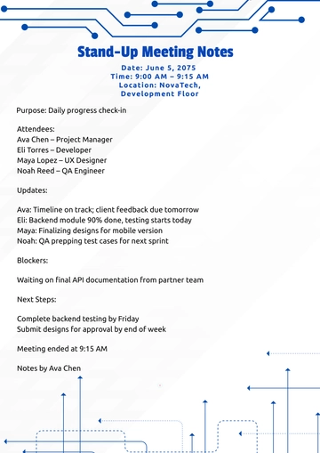 Free Stand Up Meeting Template to Edit Online