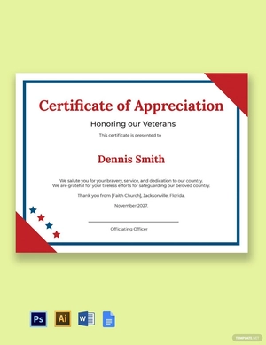 Veterans Day Appreciation Certificate Template