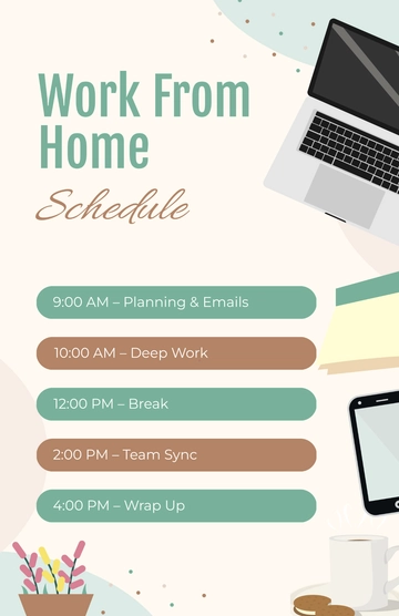 Free Creative Work From Home Schedule Poster Template to Edit Online