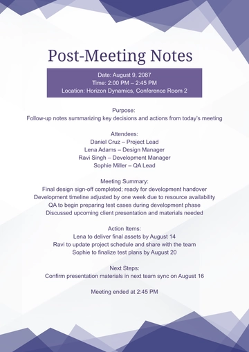 Free Modern Post Meeting Template to Edit Online
