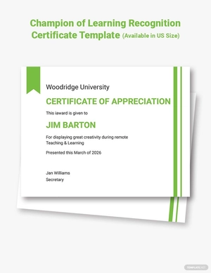Champion of Learning Recognition Certificate Template