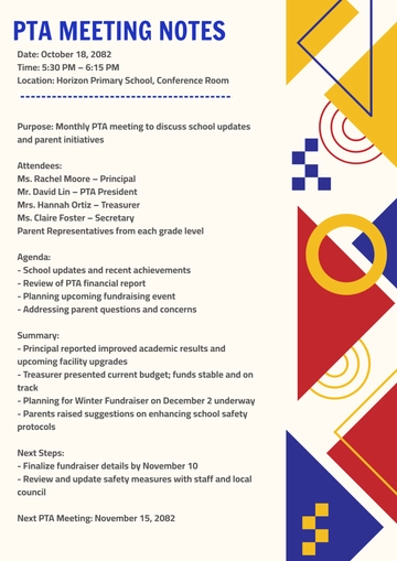 Free PTA Meeting Template to Edit Online