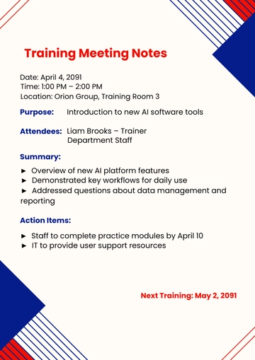 Free Training Meeting Template to Edit Online