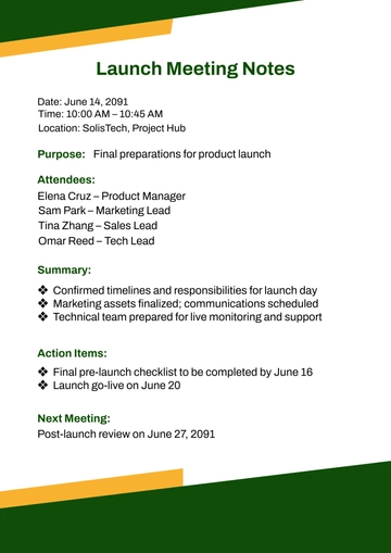 Free Launch Meeting Template to Edit Online