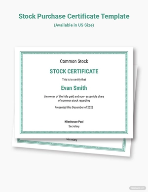 Stock Purchase Certificate Template