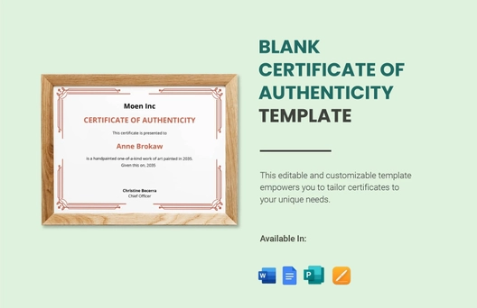 Blank Certificate Of Authenticity Template
