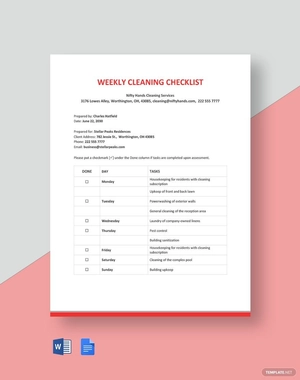 Weekly Cleaning Checklist Template