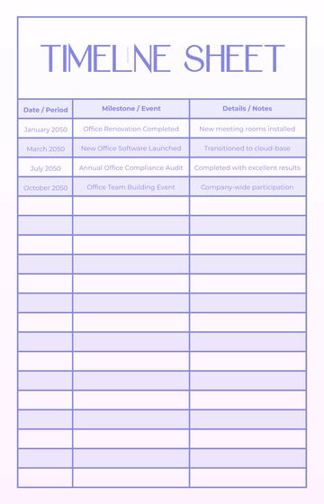 Free Creative Office Timeline Sheet Template to Edit Online