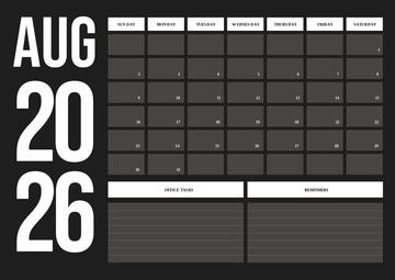 Free Black Office Calendar Template to Edit Online