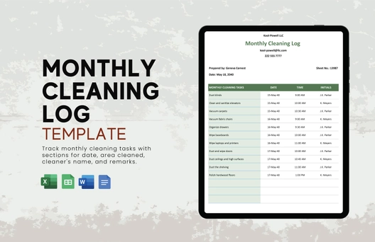 Monthly Cleaning Log Template