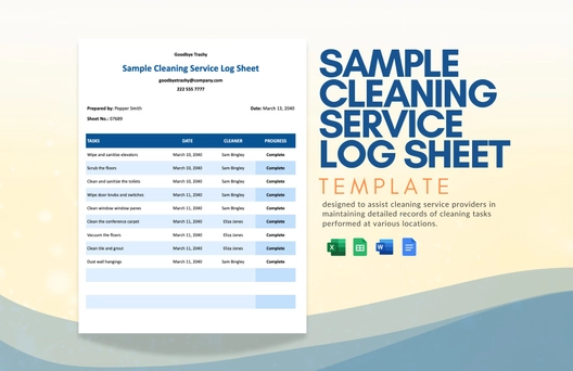 Sample Cleaning Service Log sheet Template