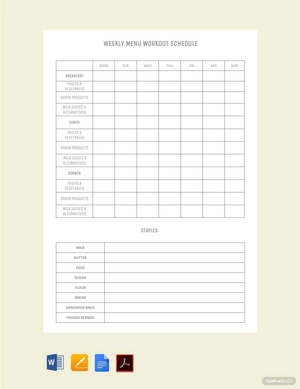 Weekly Menu Workout Schedule Template Weekly Menu Workout Schedule Template