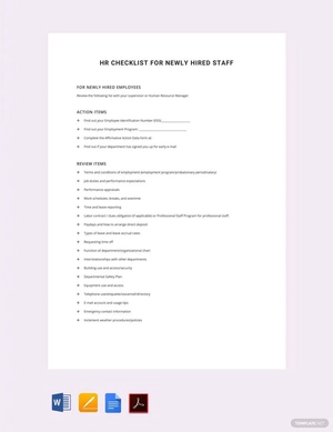 HR Checklist for Newly Hired Staff Template