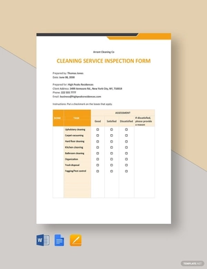 Cleaning Service Inspection Form Template