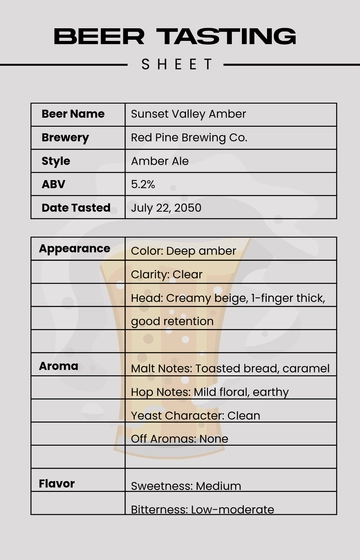 Free Beer Tasting Sheet Template to Edit Online