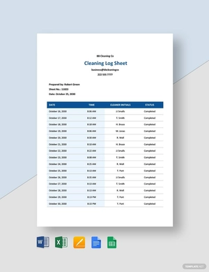 Cleaning Log Template