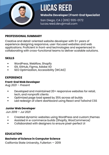 Computer Website Developer CV Template to Download