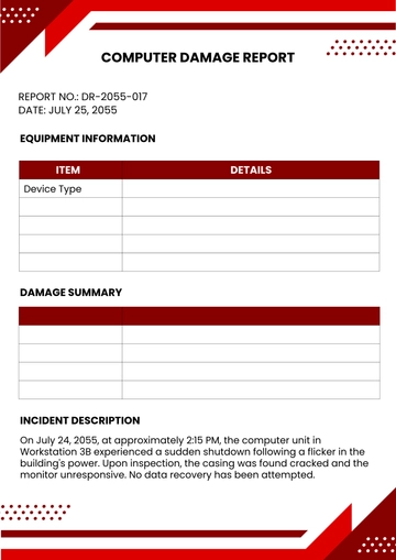 Computer Damage Report Template to Download