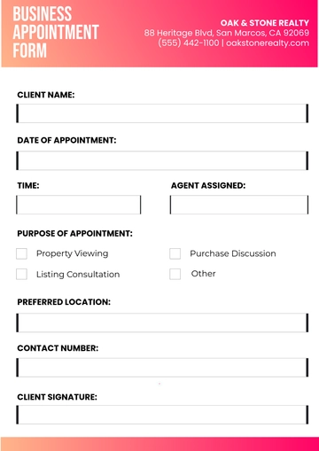 Free Business Appointment Form Template to Edit Online