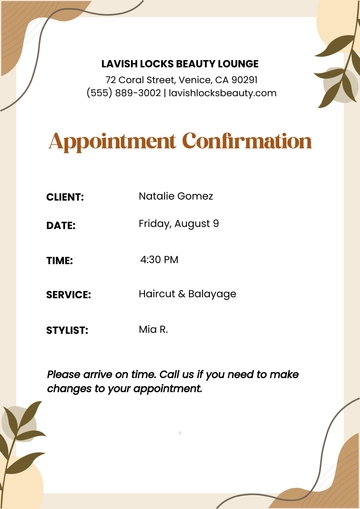 Free Beauty Salon Appointment Template to Edit Online