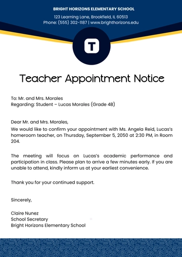 Free Teacher Appointment Template to Edit Online