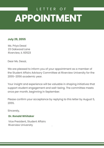 Free Letter of Appointment Template to Edit Online