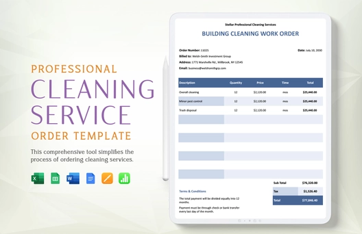 Professional Cleaning Service Order Template