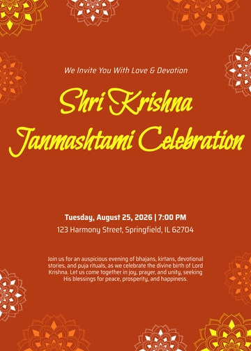 Free Hindi Janmashtami Invitation Template to Edit Online