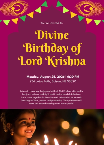 Free Janmashtami Birthday Invitation Template to Edit Online