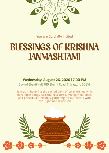 Free Janmashtami Celebration Invitation Template to Edit Online