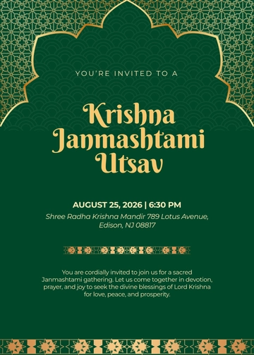 Free Decorative Janmashtami Invitation Template to Edit Online
