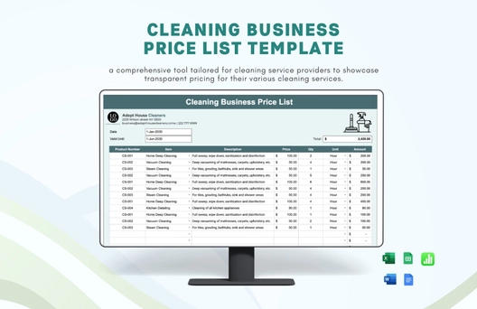 Cleaning Business Price List Template