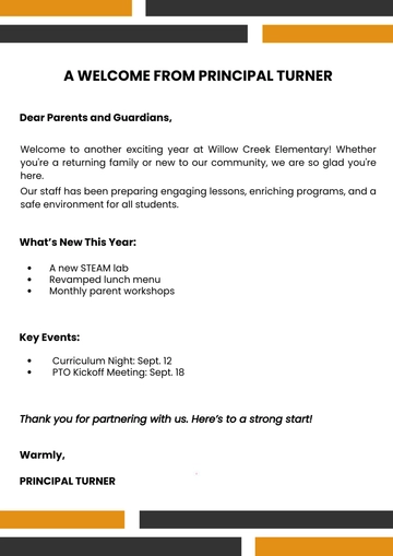 Back To School Newsletter from Principal Template to Download