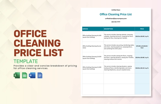 Office Cleaning Price List Template