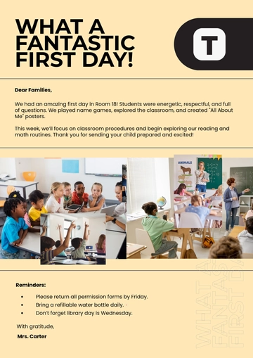 Free First Day Back To School Newsletter Template to Edit Online