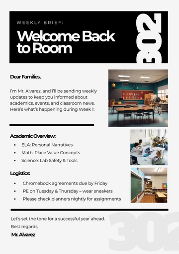 Free Professional Back To School Weekly Newsletter Template to Edit Online