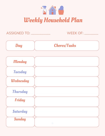 Free Weekly Household Template to Edit Online