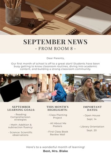 Free Aesthetic Monthly Back To School Newsletter Template to Edit Online