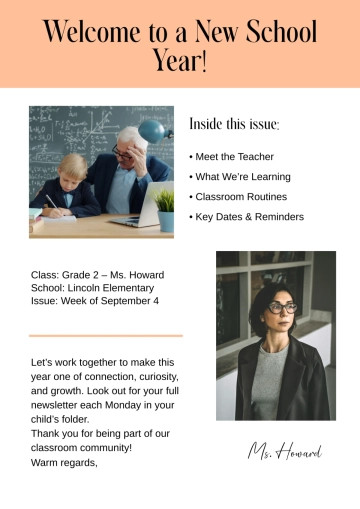 Free Back To School Newsletter Cover Page Design Template to Edit Online