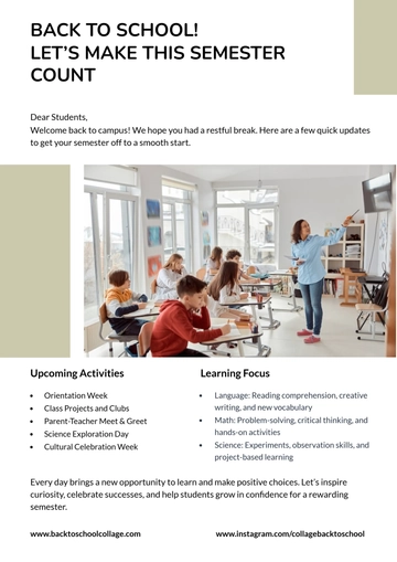 Free Simple College Back To School Newsletter Template to Edit Online